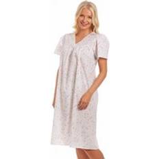 Red Nightgowns Olga British Made Stylish Floral Open-Back Cotton Mix Nightdress - Red