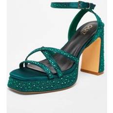 Green Heeled Sandals Quiz Womens Diamante Platform Heels - Green