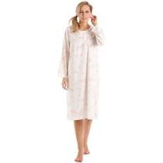 Olga Long Sleeved Floral Cotton Jersey Button Neck Nightdress - Pink