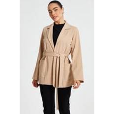 Natural Blazers Quiz Petite Tie Waist Blazer - Beige