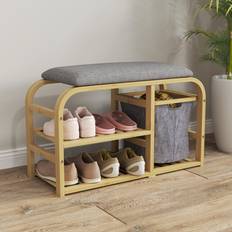 Yellow Benches Homcom Shoe Rack with Seat for Hallway Storage Bench