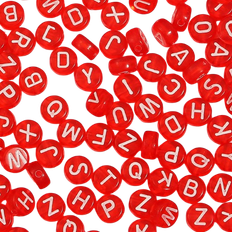 Shein 100pcs Red Acrylic Transparent Flat Round Alphabet Letter Bead For Diy Jewelry Making, Necklace Bracelet