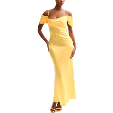 Women - Yellow Clothing New Look Bardot Satin Maxi Dress - Light Yellow