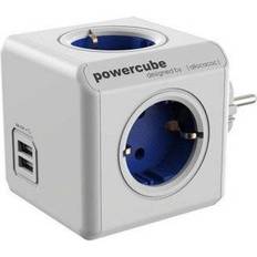 Blåa Kabelförlängare & Kabelförgrenare allocacoc PowerCube Original 4-way 2 USB Without Cable Blue