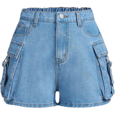 Shein Teen Girls' Y2K Trendy Flap Pocket Side Cargo Denim Jeans Short,Girls Summer Beach Washed Clothes