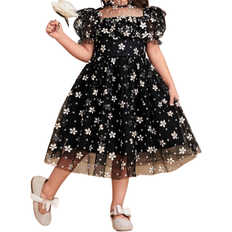 Hög krage Klänningar Barnkläder Shein Young Girls' Integrated Cute & Elegant & Gorgeous Mid-Length Daisy Flower Dress With Stand Collar