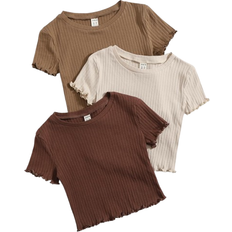 Shein Girls 3pcs Lettuce Trim Rib-knit Tee