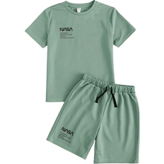 128/134 Övriga sets Shein Boys Slogan Graphic Tee & Shorts