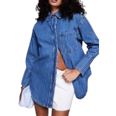 River Island Womens Striped Oversized Denim Shirt - Lightwash Blue