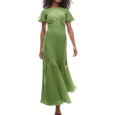 Topshop Ruffle Sleeve Volume Hem Maxi Dress - Olive/Green
