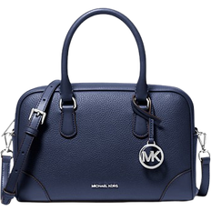 Michael Kors Thompson Medium Pebbled Leather Satchel - Navy