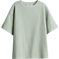 H&M Strukturstickad T-shirt - Ljus Dimgrön