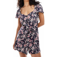 ASOS DESIGN Mini Teaklänning Med Knäppning - Marinblå/Rosmönstrad