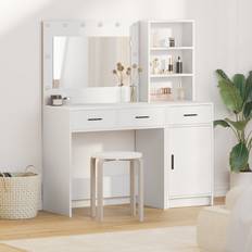 Toiletborde vidaXL 2 Deles Sminkebord Sæt Med LED Hvid Konstrueret Træ Toiletbord