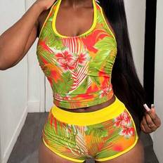 Shein Ladies Swimwear Tankini Set With Printed Four-Corner Shorts - Beach Wear