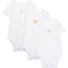 John Lewis Baby Safari Animal Embroidery Short Sleeve Bodysuits, Pack of 3, White