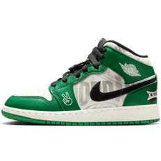 Jordan Big Kids' Air Retro 1 Mid SE Casual Shoes - Pine Green/Black/Team Orange