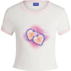 Dame T-shirts HUGO Dalia T-shirt Med Lyserødt Hjertelogo - Blå/Pink
