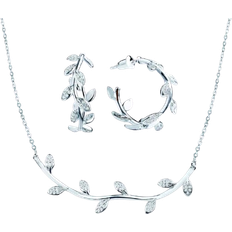 Flora Leaf Jewelry Set - Silver/Crystals