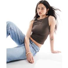 Stradivarius STR Slash Neck Sculpt Tank Top - Brown