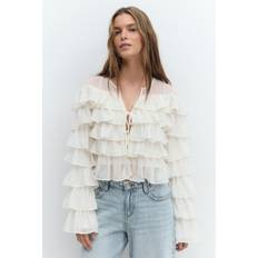 Gina Tricot Flounce Blouse Blusar Med Puffärm - Vit