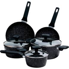 ‎La Moustache 8-Teiliges Kochgeschirr Antihaftbeschichtetem Aluminium 3 Töpfe mit 3 Deckeln und 2 Bratpfannen Set mit Klappe 8 teile