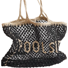 River Island Poolside Crochet Beach Bag - Black
