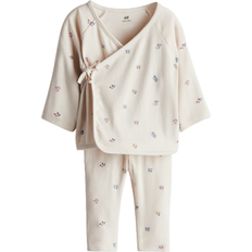 H&M 2-delat Set Med Omlottröja Och Leggings - Beige/Blommig