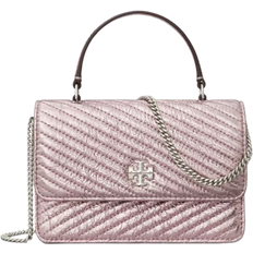 Tory Burch Mini Kira Moto Quilt Metallic Top Handle Crossbody - Sparkle Pink