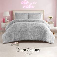 Juicy Couture Shaggy Faux Fur Comforter Set 3-Pc in Gray Bedspread Gray (233.7x228.6cm)