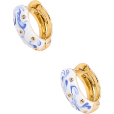 Smycken Shein pair Oriental Style BlueAndWhite Porcelain Enamel Cloisonne Hoop Earrings With GoldPlated
