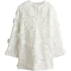H&M Kjole I Blonde Med Blomsterapplikationer - Hvid