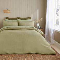 Dunelm Larken Seersucker and Pillowcase Set - Soft Olive Duvet Cover Green (260x220cm)