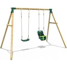 Rebo Wooden Garden Double Swing Sets Luna Green