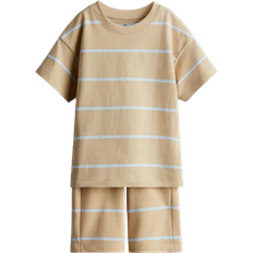 H&M 2-Delat Set Med T-Shirt Och Shorts - Beige/Randig