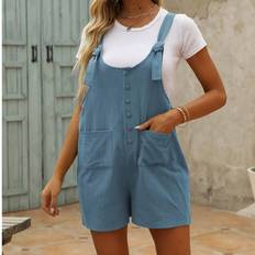 Shein Women's Casual Summer Cotton Linen Rompers Overalls Jumpsuit Shorts