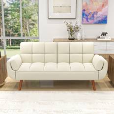 Futon Bed 75.39 Inch Cream Sofa 75.4" 2 Seater