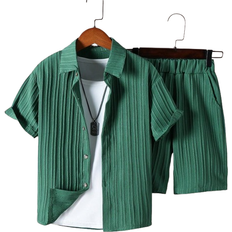 Shein Tween Boy Solid Button Front Shirt Shorts Without Tee