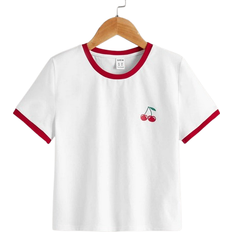 Shein Girls Cherry Print Contrast Binding T-Shirt