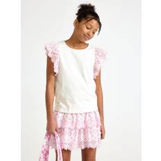 Lindex Rosa Överdelar Lindex Top Jersey With Schiffly Sleev - Vit