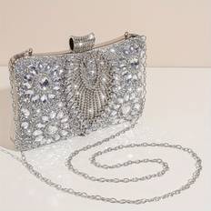 Bags Temu Elegant Silvery Rhinestone Clutch - Women's Evening Party Handbag