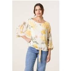Yellow Blouses Blue Vanilla Floral Chiffon Batwing Blouse - Yellow
