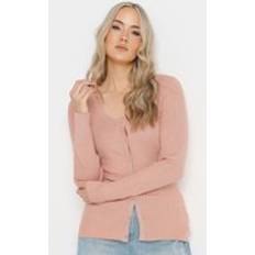 Pink Cardigans LTS Tall Blush Ribbed Scalloped Hemline Cardigan - Pink