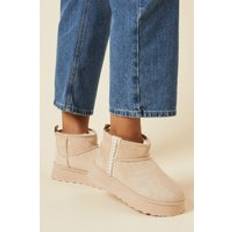 Beige - Block Heel Ankle Boots Dorothy Perkins Hania Suedette Faux Fur Lined Stitch Detail Cosy Chunky Flatform Ankle Boots - Beige