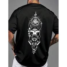Shein Men's Beige Graphic Tee With Intricate Eye And Mushroom Design - Beige