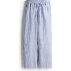 H&M Linen Blend Drawstring Trousers - Dark Blue/White Striped