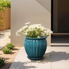 Pots, Plants & Cultivation LuxenHöme Sea Blue Bowl Round Ceramic Decorative Planter Pot