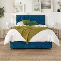 Beds & Mattresses Bedsland Modern Plush Velvet Teal Divan Bedset' 20'' Chesterfield Headboard 10'' Spring Memory Foam Mattress 2 Drawers