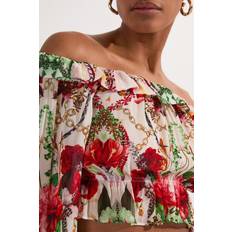 Karen Millen Blouses Karen Millen Beach Viscose Georgette Mirrored Rose Print Woven Bardot Top - Multi