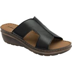 Dolores Leather Wedge Mule Sandals - Black